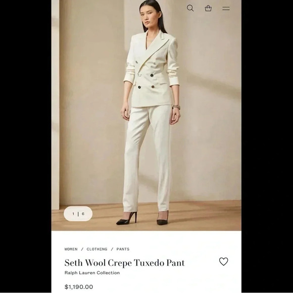 NEW Ralph Lauren Collection Seth Wool Crepe Tuxedo Pant in Lux Cream Size 14 - Picture 2 of 15